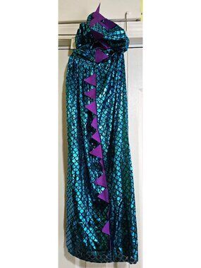 Blue Purple Scale Dragon Dinosaur Hooded Cape Halloween Dress Up Castle Kids NEW